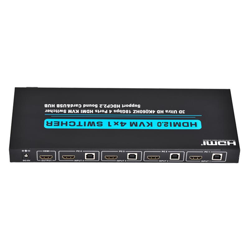 V2.0 HDMI KVM 4x1 Switch Unterstützung Ultra HD 4Kx2K @ 60Hz HDCP2.2 18Gbps Soundkarte & USB Hub