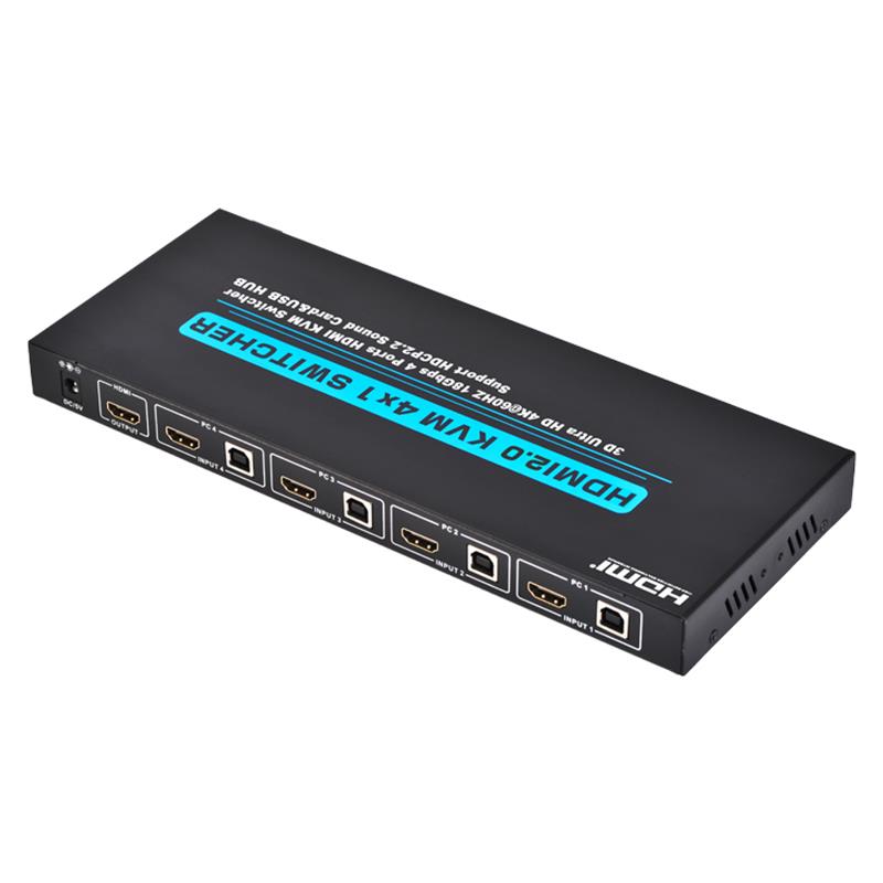 V2.0 HDMI KVM 4x1 Switch Unterstützung Ultra HD 4Kx2K @ 60Hz HDCP2.2 18Gbps Soundkarte & USB Hub