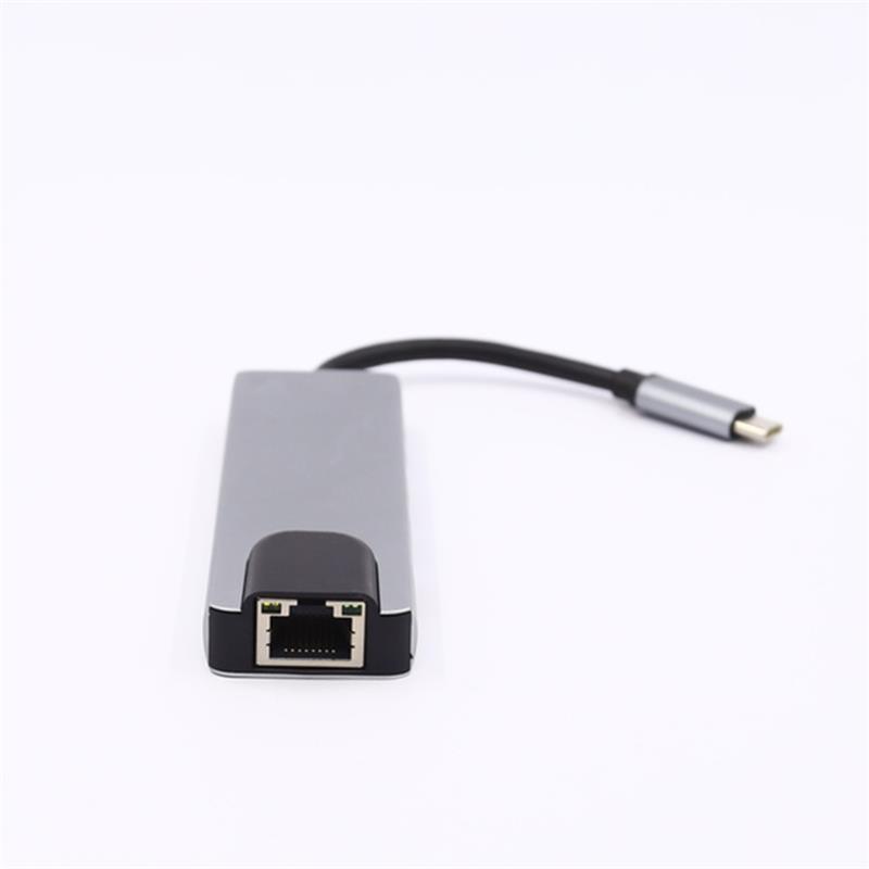 5-in-1 USB Typ C zu HDMI + LAN (1000M) + USB 3.0x2 + Typ C Hub Adapter