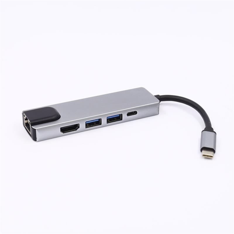 5-in-1 USB Typ C zu HDMI + LAN (1000M) + USB 3.0x2 + Typ C Hub Adapter