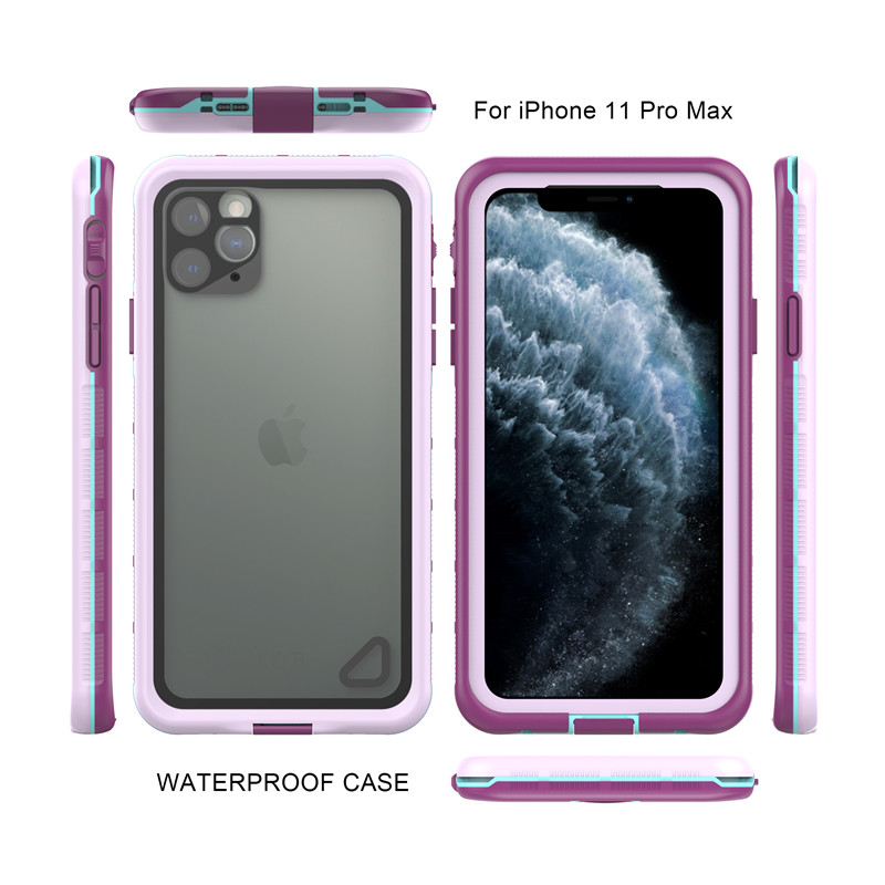 Wasserdichte Telefontasche am besten preiswerte wasserdichte iphone 11 pro max case unsterbliche wasserdichte iphone case (lila) mit transparenter Rückendeckung