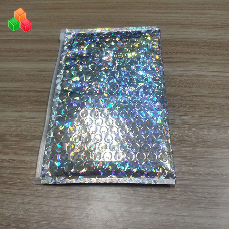 Design size fashion waterproof zip closure laser folie blase bag / shockproof laser woman Make/ gift blase zipper bag