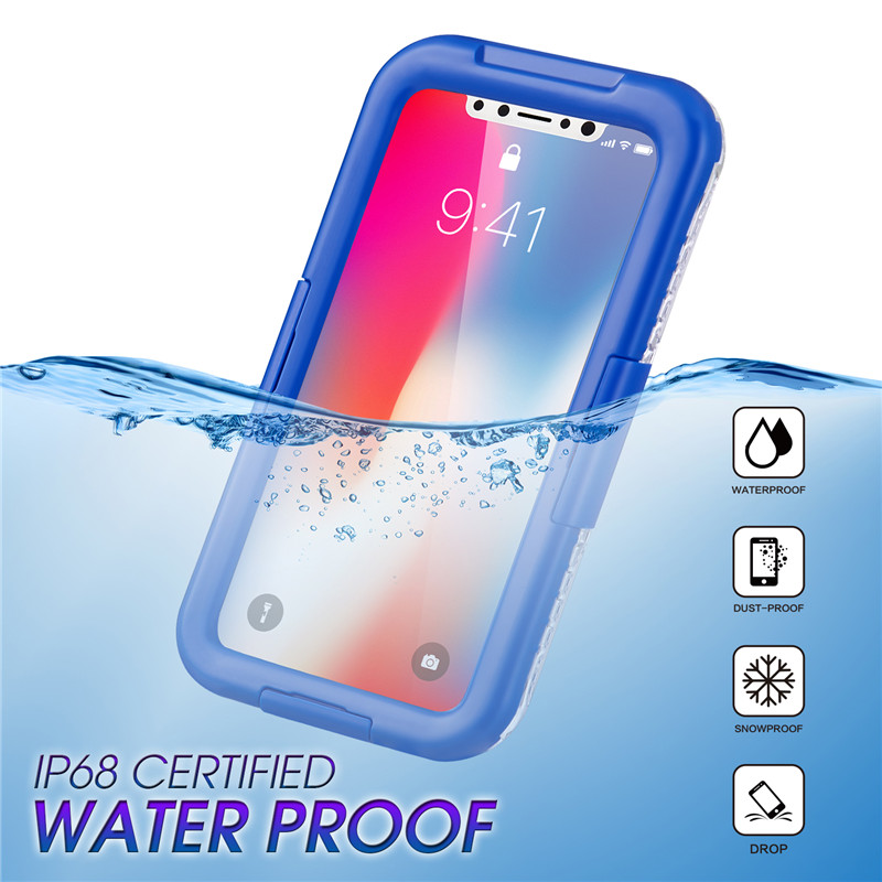 IP68 iphone Gehäuse die beste wasserdichte Telefonanlage für das Schwimmen top wasserdicht iphone XS Fall (Blau)