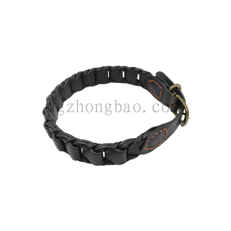 Geflochtenes Haustierhalsband aus schwarzem Leder für Hunde