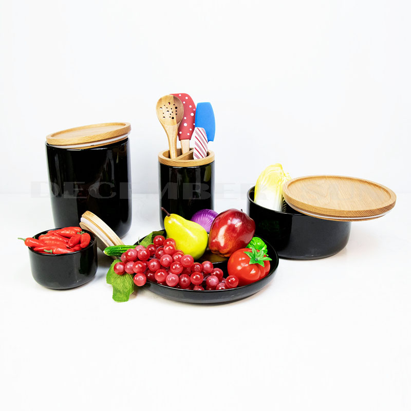 Großhandel mit schwarzer Keramik mit Deckel-Küchenzubehör