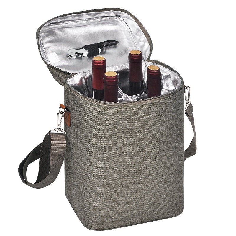 SGC31 Tragbare 4-Flaschen-Weintrage-Einkaufstasche Wasserdichte Aluminiumfolie Isolierte Einkaufstasche Picknick-Lunch-Bag Weinschutztaschen für Flaschen im Freien für Flaschen