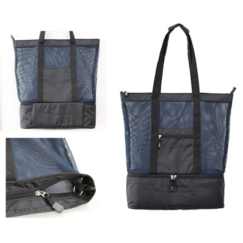 SGC35 Großhandel Bulk Summer Insulated Nylon Mesh Strandkühler Badetasche Strandtasche mit Kühler