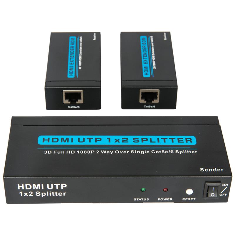 2 Ports UTP HDMI 1x2 Splitter über Single Cat5e / 6 Mit 2 Empfängern bis zu 60 m
