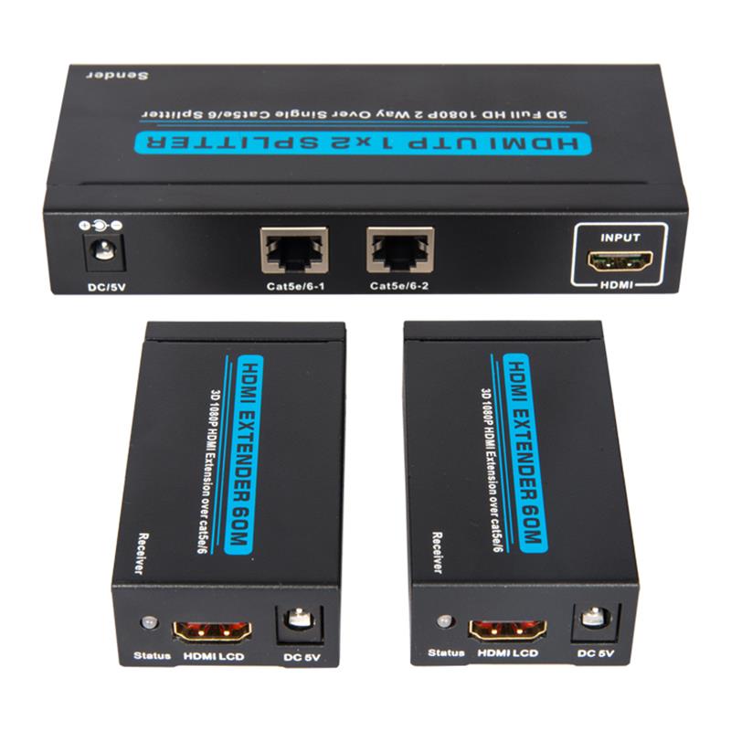 2 Ports UTP HDMI 1x2 Splitter über Single Cat5e / 6 Mit 2 Empfängern bis zu 60 m