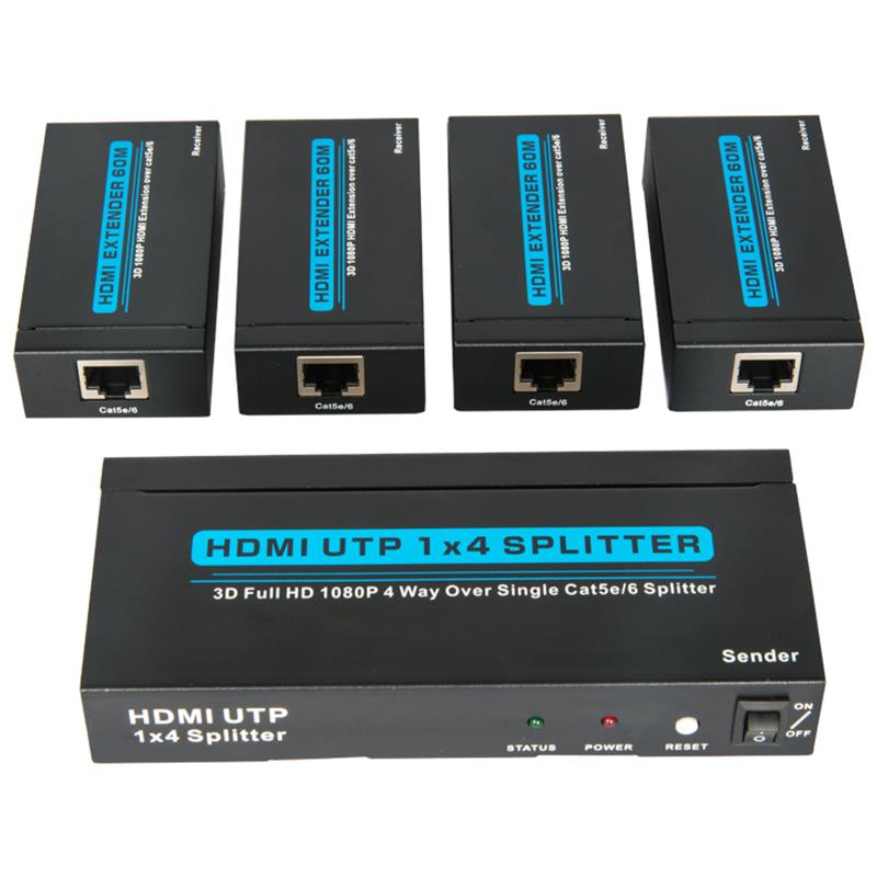 4 Ports HDMI UTP 1x4 Splitter über Single Cat5e / 6 Mit 4 Empfängern bis zu 60 m
