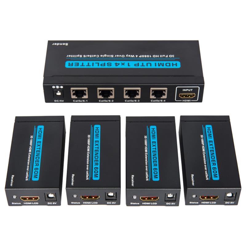 4 Ports HDMI UTP 1x4 Splitter über Single Cat5e / 6 Mit 4 Empfängern bis zu 60 m