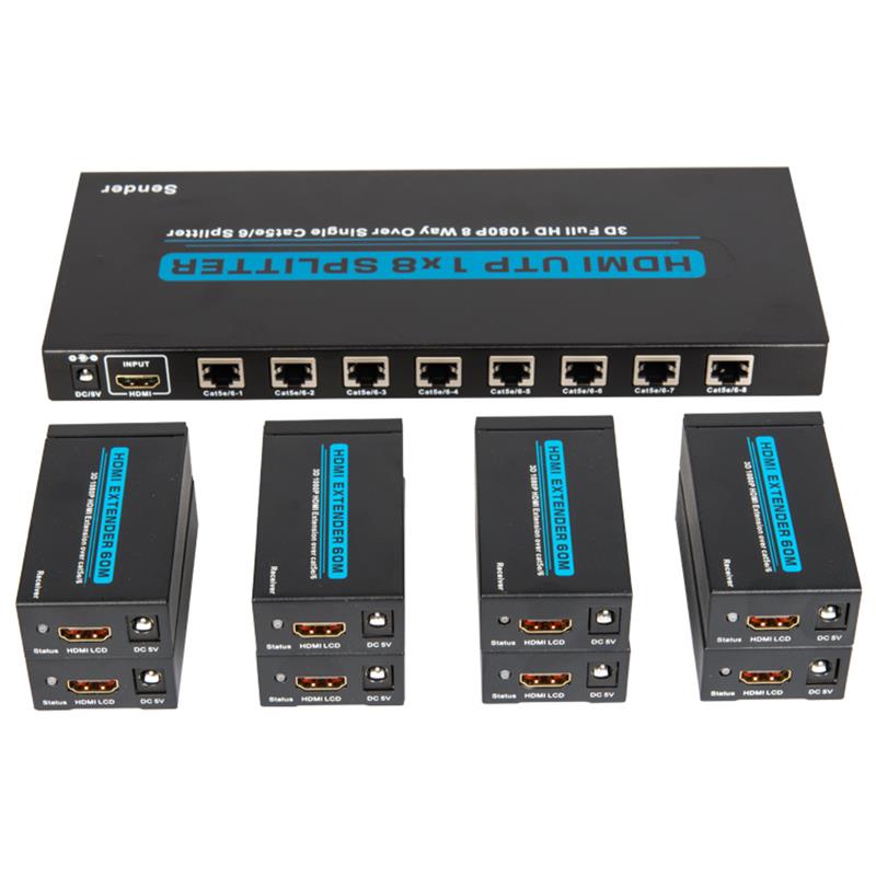 8 Ports HDMI UTP 1x8 Splitter über Single Cat5e / 6 Mit 8 Empfängern bis zu 60 m