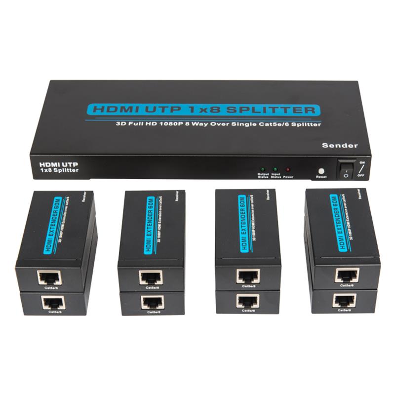 8 Ports HDMI UTP 1x8 Splitter über Single Cat5e / 6 Mit 8 Empfängern bis zu 60 m