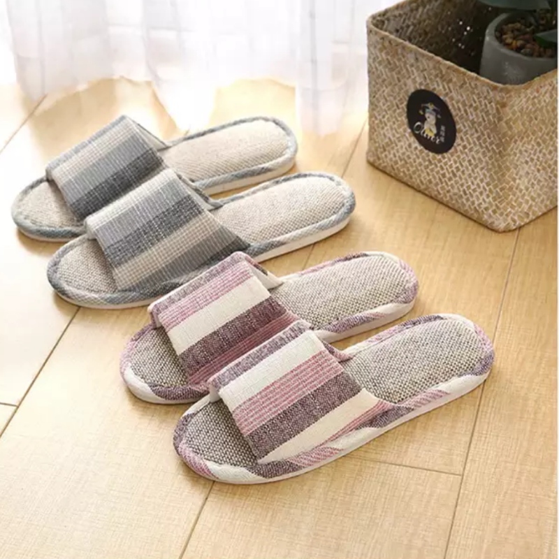 Open Toe Slipper aus Baumwolle und Leinen