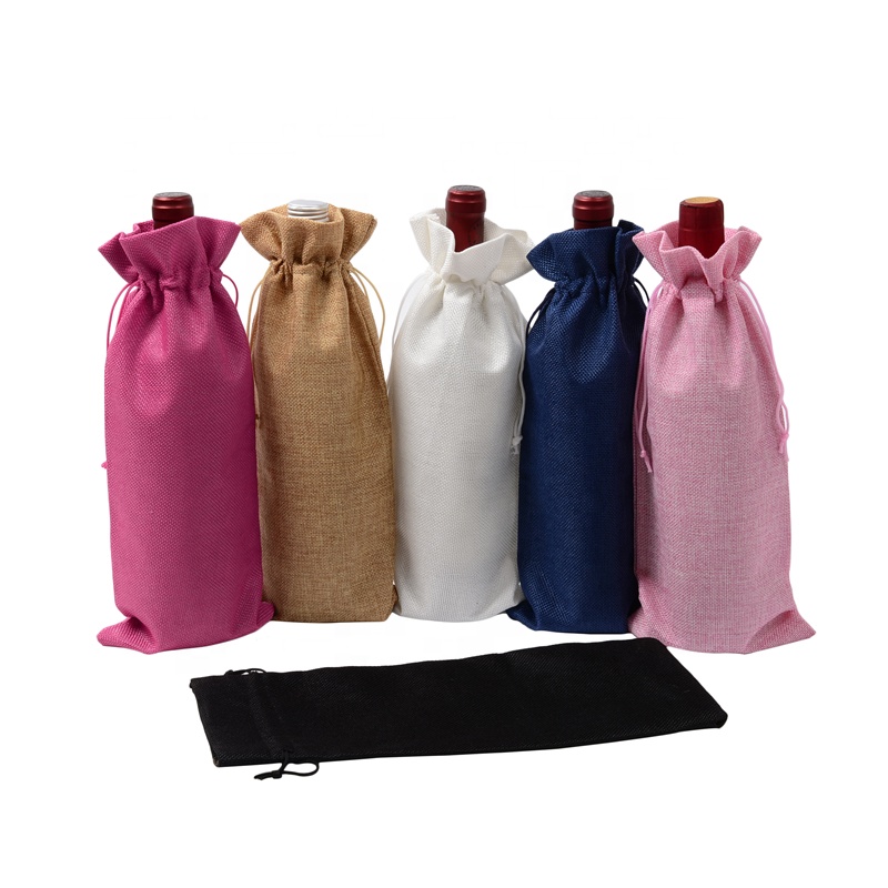 SGS53 Rustikal Jute Burlap Weinbeutel Drawstring Weinflasche umfasst Wiederverwendbare Flaschenpackung Geschenkverpackung Weinbeutel