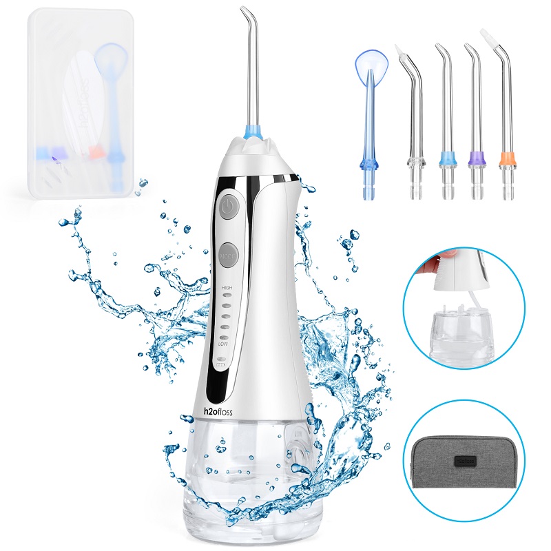 H2ofloss Water Flosser Professional Akku-Munddusche - Tragbare und wiederaufladbare wasserdichte IPX7-Wasserseide zur Zahnreinigung, 300 ml Reservoir Home and Travel (HF-2)