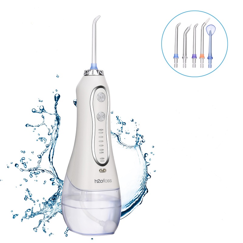 H2ofloss Water Flosser Professional Akku-Munddusche - Tragbare und wiederaufladbare wasserdichte IPX7-Wasserseide für die Zahnreinigung, 300 ml Reservoir Home and Travel (HF-6)