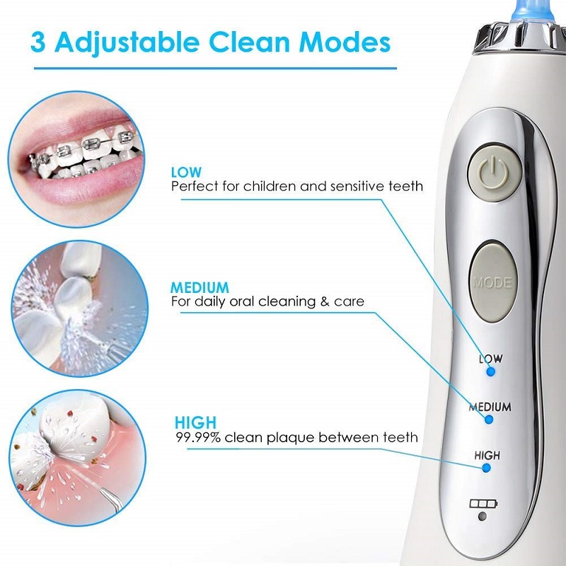 H2ofloss Water Flosser Professional Akku-Munddusche - Tragbare und wiederaufladbare wasserdichte IPX7-Wasserseide für die Zahnreinigung, 300 ml Reservoir Home and Travel (HF-5)