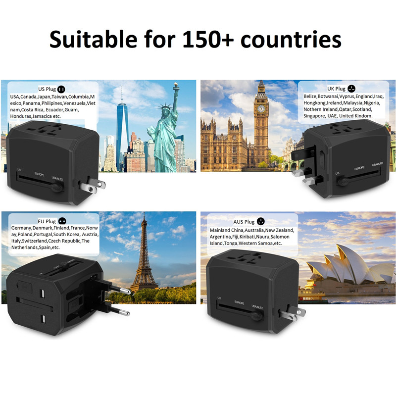 RRTRAVEL neuer kundenspezifischer Smart World Universal-Reiseadapter mit USB-Schnelllade-Netzstecker für europäisches Großbritannien, USA, Australien