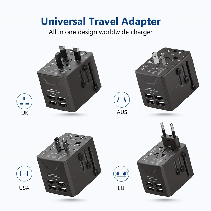 RRTRAVEL Power Plug Adapter - International Travel - 4 USB Ports f ür 150+ Länder - 220 Volt Adapter - Reiseadapter Typ C Typ A Typ G I UK EU Europe (4 USB Travel Adapter)