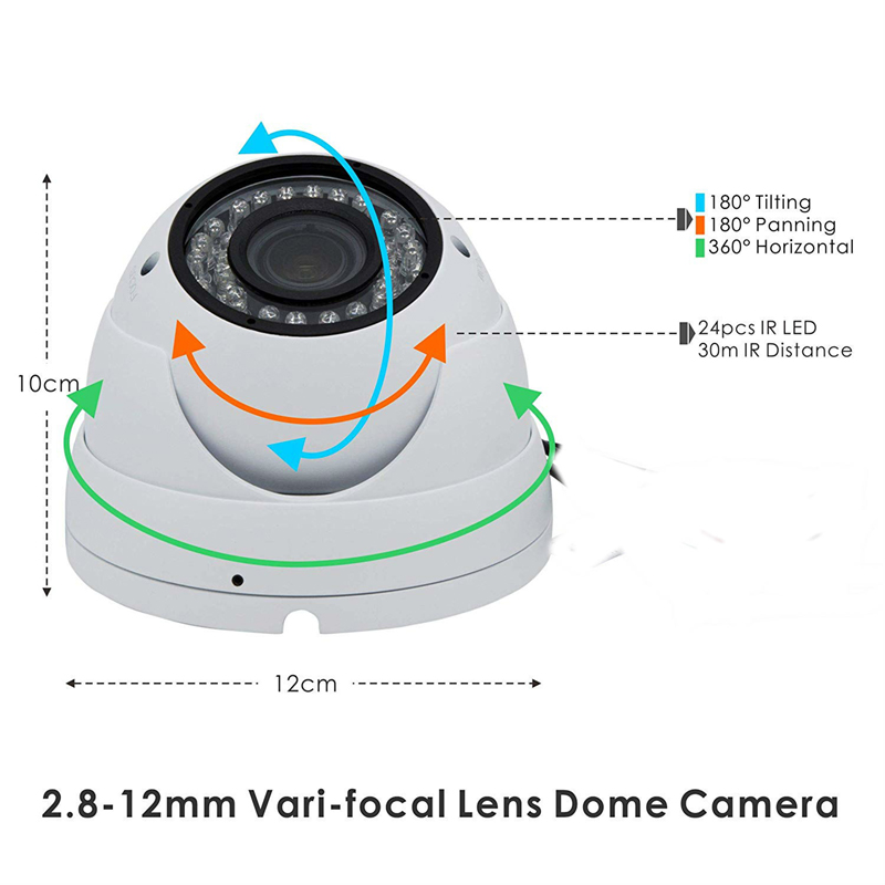 5MP XMeye IMX335+Hi3516EV300 2.8-12mm Vari-Focal Objektiv 30m IR Range Dome IP Kamera