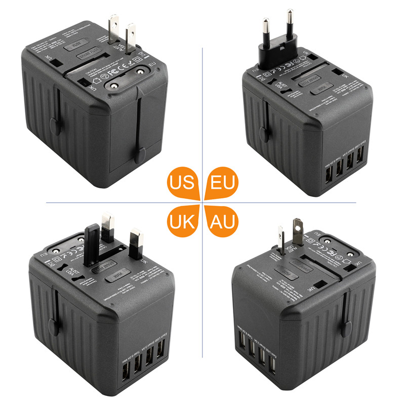 RRTRAVEL Universal Travel Adapter, International Power Adapter, Worldwide Plug Adapter mit 4 USB Ports, High Speed 4.5A Wall Charger, All in One AC Socket for USA UK AUS Europe Asia Cell Phone Laptop