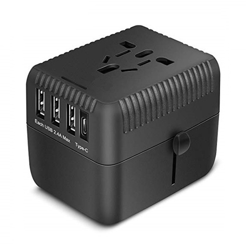 RRTRAVEL Universal Travel Adapter, All in One International Power Adapter mit 3 USB + 1 Typ-C Charging Ports, European Plug Adapter, AC Outlet Plug Adapter für europäische, US, UK, AU 160+ Länder