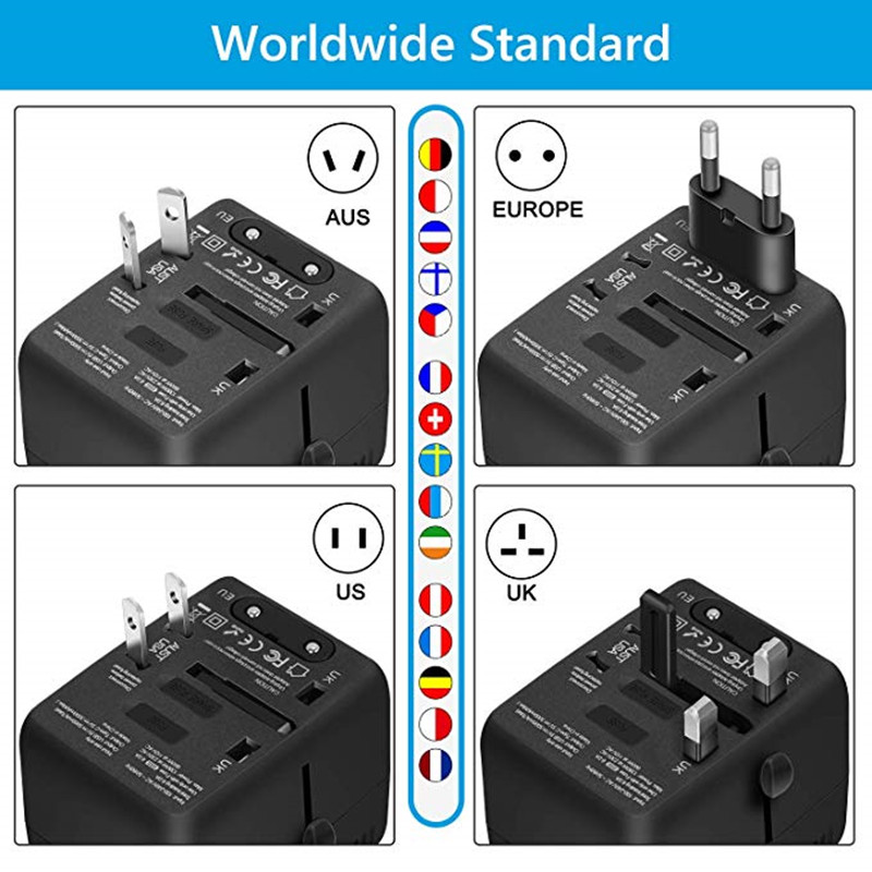 RRTRAVEL Universal Travel Adapter, All in One International Power Adapter mit 3 USB + 1 Typ-C Charging Ports, European Plug Adapter, AC Outlet Plug Adapter für europäische, US, UK, AU 160+ Länder