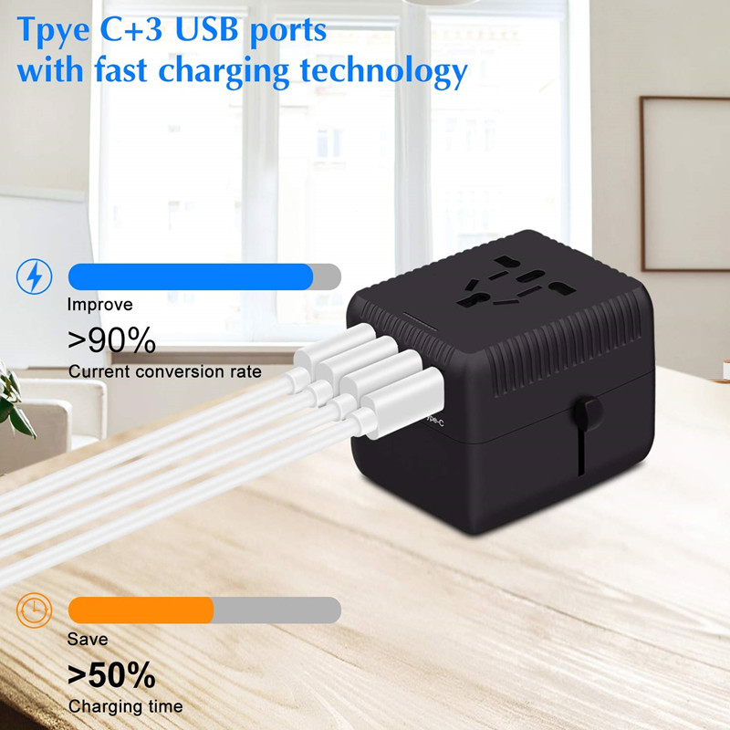 PD Universal Travel Adapter Ein internationales Netzladegerät mit 5 A Smart Power und 3,0 A USB Typ C für USA EU UK AUS