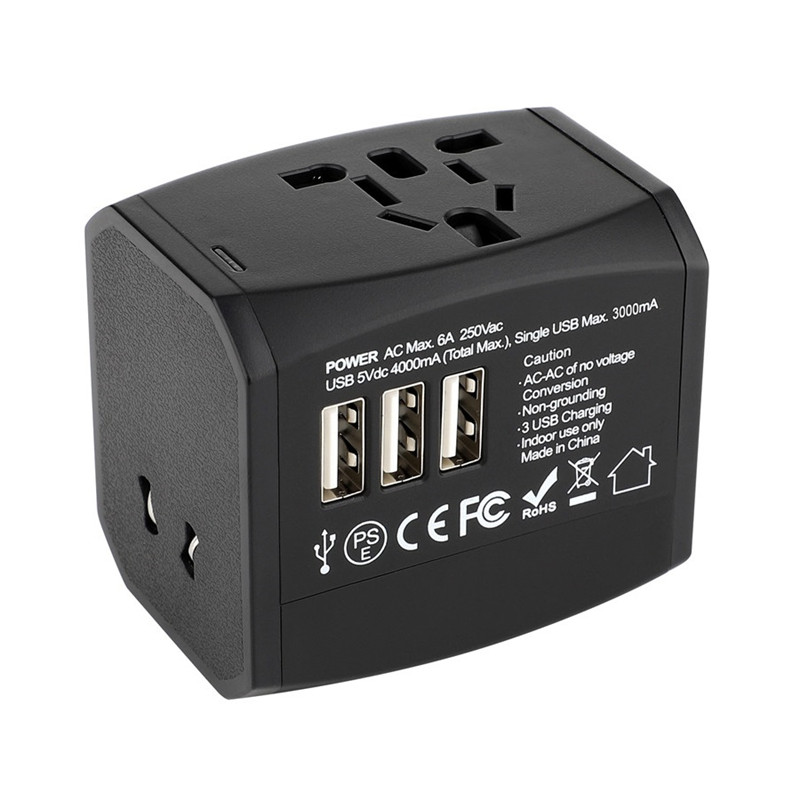 RRTRAVEL Universal Travel Adapter, internationales All-in-One-Netzteil mit 4A 3 USB, europäisches Adapter Travel Power Adapter Wandladegerät für Großbritannien, EU, AU, Asien Umfasst 150 + Länder