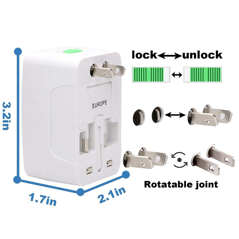 RRTRAVEL 931D Worldwide Travel-Netzteil, Universal-Reiseadapter Netzsteckeradapter mit zwei USB-Anschlüssen für USA EU UK AUS Handy-Laptop-Abdeckungen 150+ Länder