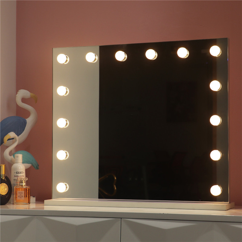 White Large Desktop Hollywood Mirror mit 14PCS Lighted Bulbs Makeup Vanity Dressing