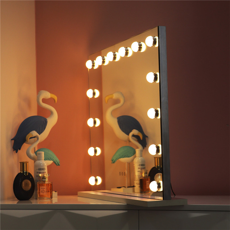 White Large Desktop Hollywood Mirror mit 14PCS Lighted Bulbs Makeup Vanity Dressing
