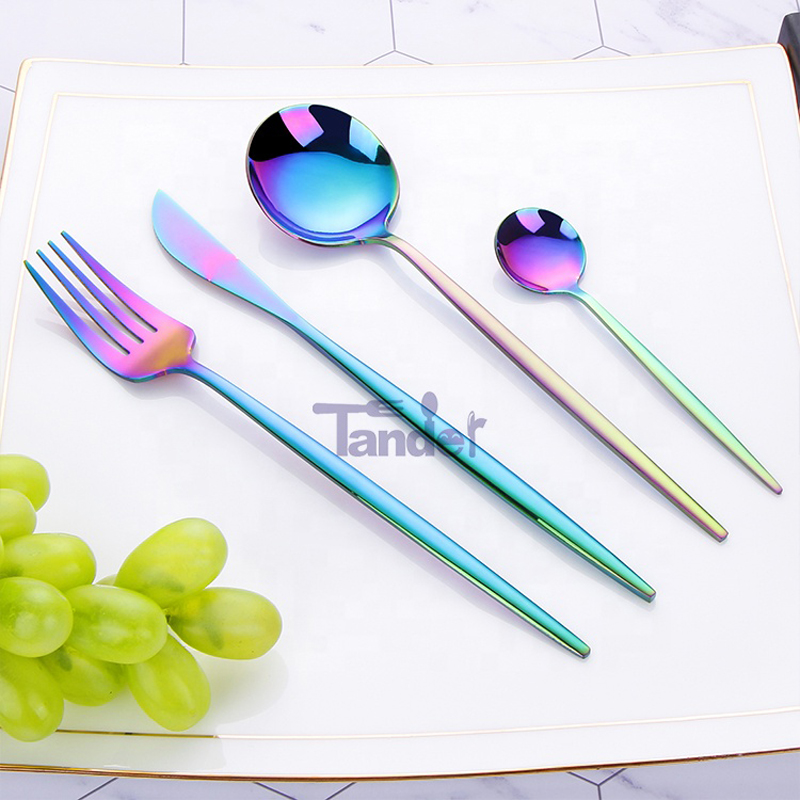 bunte pvd Beschichtung Flat-ware Set Multicolor Titan Edelstahl Regenbogen-Besteck