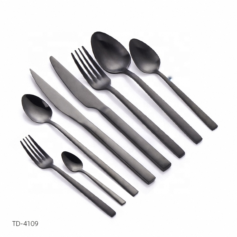 Besteck aus Edelstahl, schwarz, Besteck aus Edelstahl, Metall, plattiert, matt, Titan, ausgefallenes Abendessen mit schwarzem Besteck