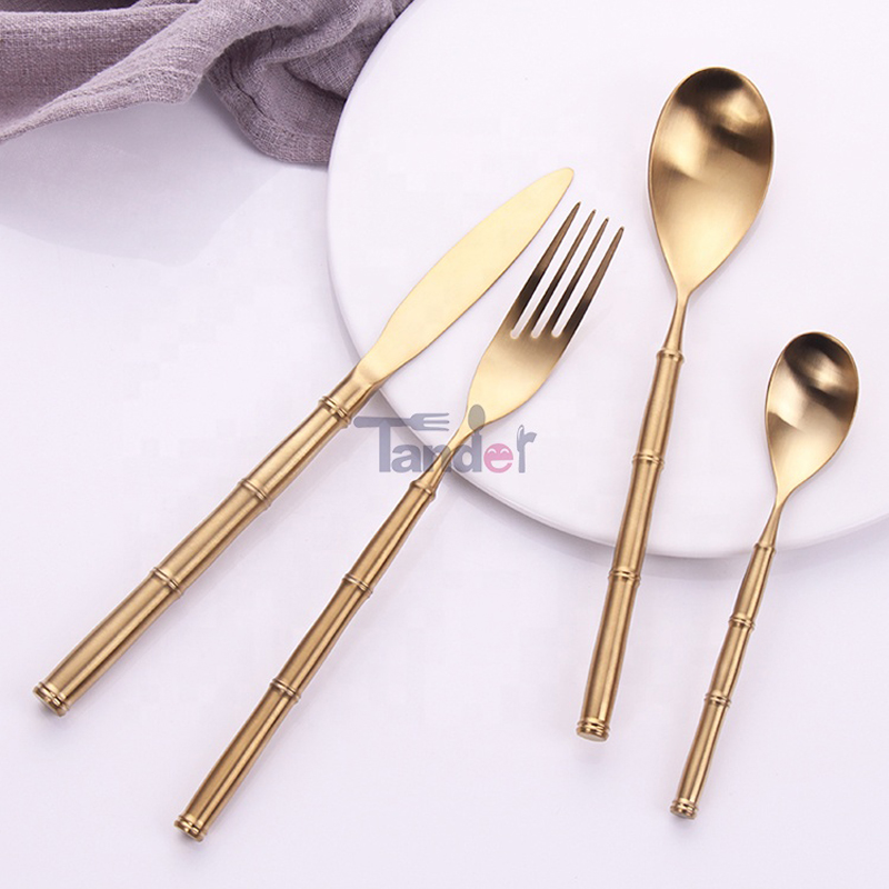 schöne Bambusform matte goldfarbene Besteck Edelstahl 18/10