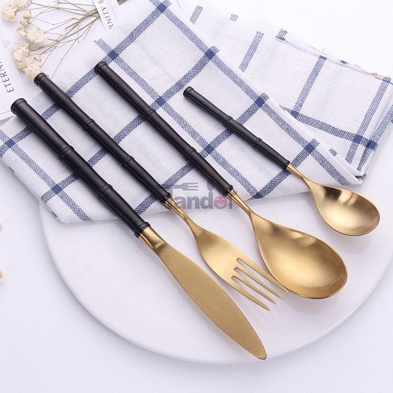 schöne Bambusform matte goldfarbene Besteck Edelstahl 18/10