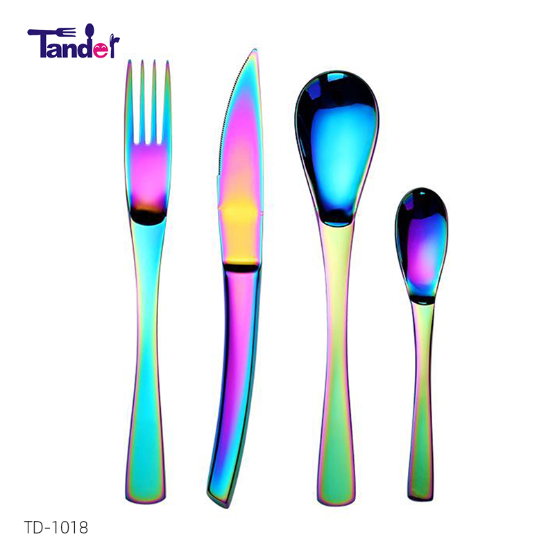 8 Farboptionen PVD Beschichtung Camping Edelstahl irisierende Flachware, Regenbogenschutz Set