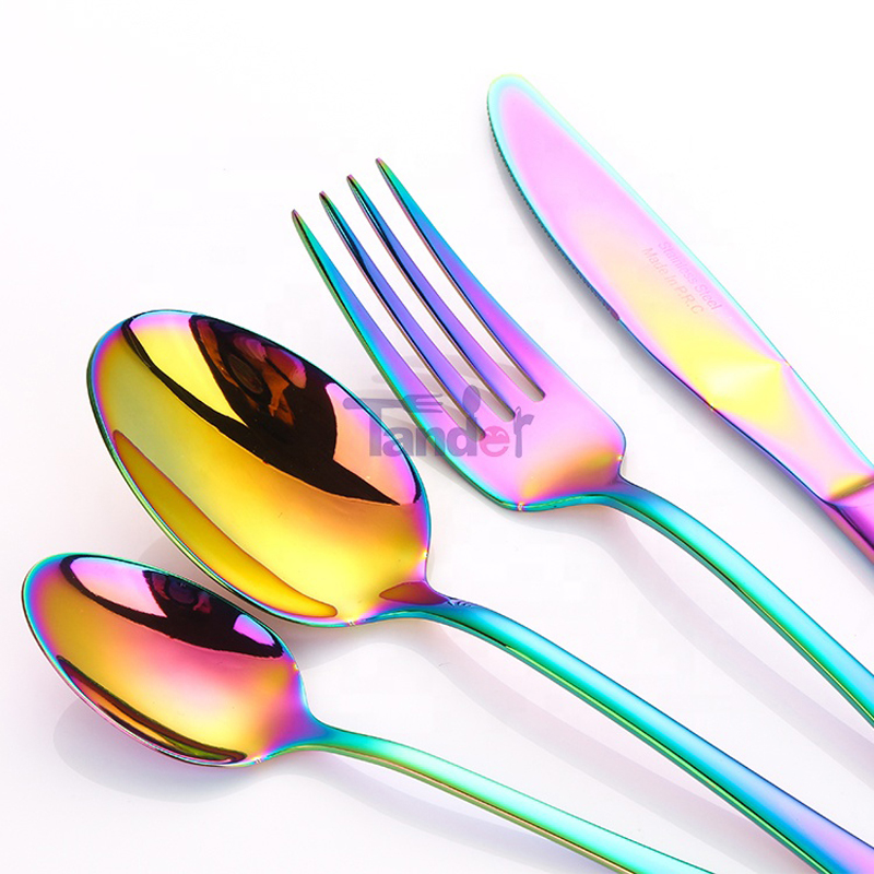 Hochspiegel Einzelhandel lridescent bunte Camping Edelstahl Besteck Regenbogen Besteck Set
