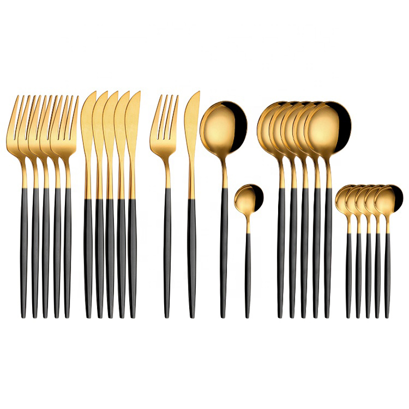 24 Stück Gold und schwarz koreanisches Messing Gold Edelstahl Besteck Set als Geschenk