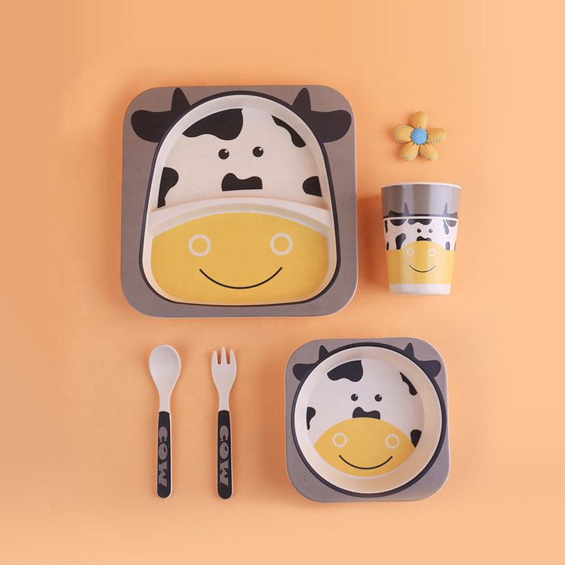 umweltfreundliche Kinder Geschirr niedliche Cartoon Design Kinder Bambus Faser Besteck Set