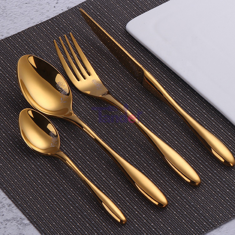 hochwertige Anpassung der Laserstruktur Flachware Luxus Edelstahl Besteck Set 18/10