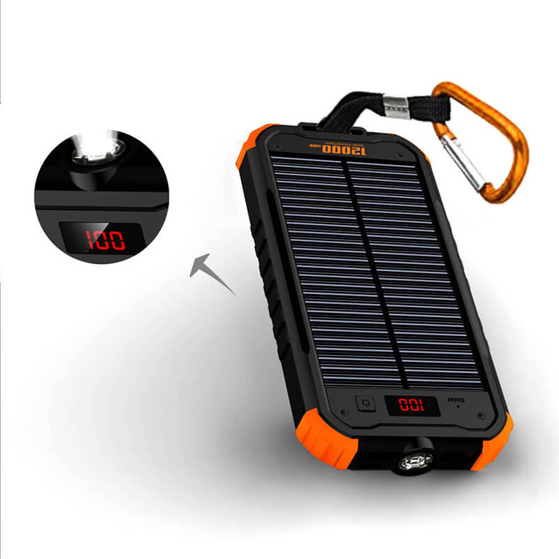 12000mAh Led Taschenlampe Solar Power Bank mit LCD Digital Display