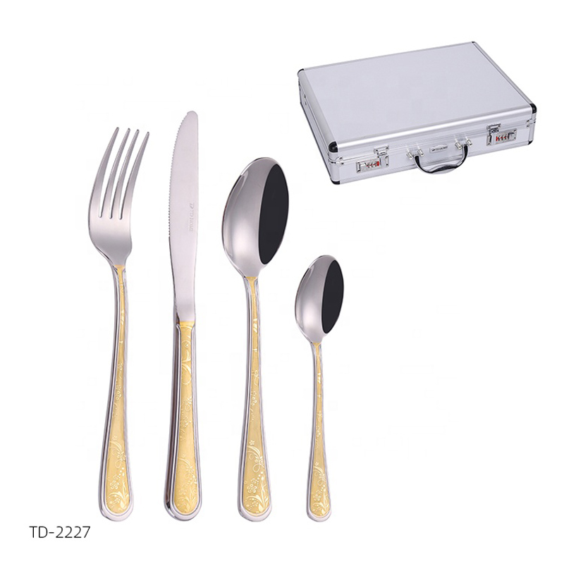 Schweizer Heimspiegel polieren Laser Edelstahl vergoldet Besteck 72pcs Besteck Set mit Aluminiumkoffer
