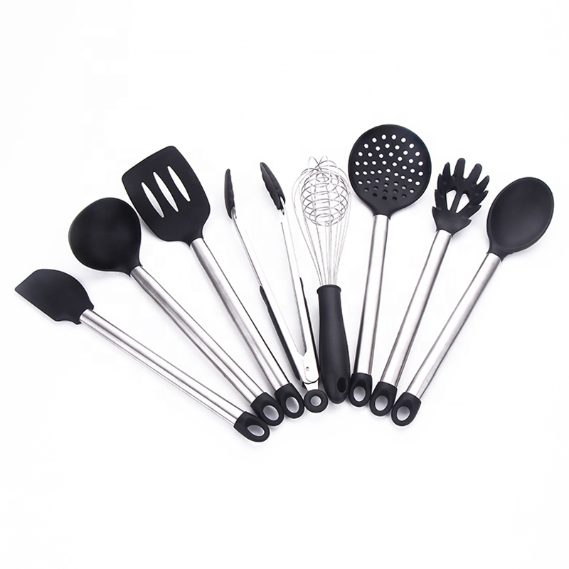 Griffe aus Edelstahl Kochwerkzeug BPA Free Non Toxic Silicone Turner Tongs Spatula Spoon Kitchen Gadgets Utensil Set