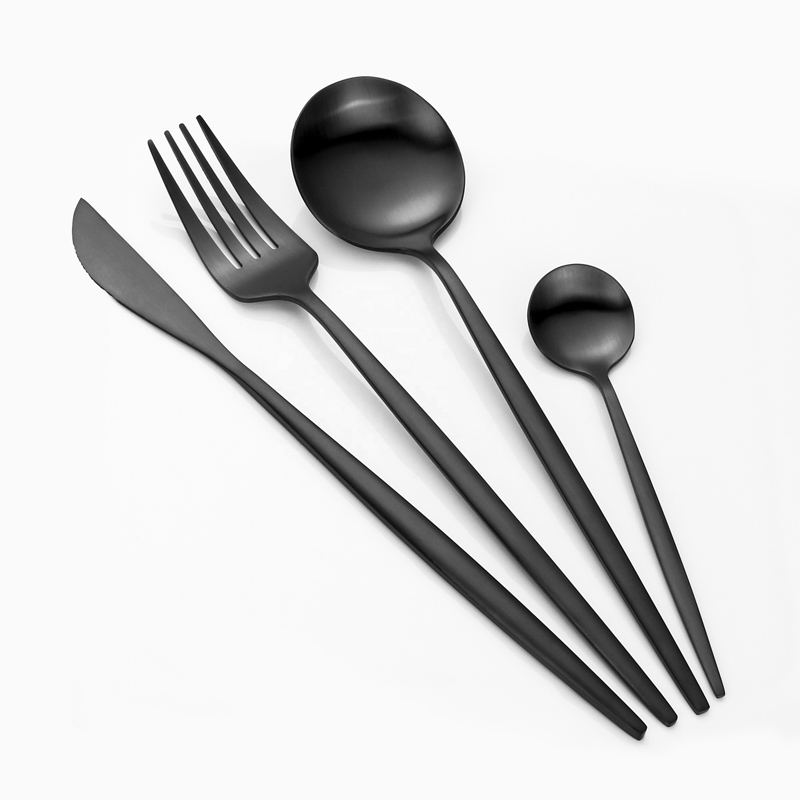 modernes wiederverwendbares Besteck Titan schwarz Farbe Restaurant Besteck, Metall Edelstahl matt schwarz Besteck Set
