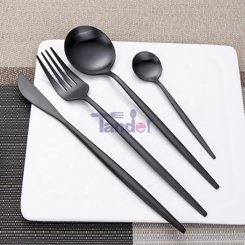 modernes wiederverwendbares Besteck Titan schwarz Farbe Restaurant Besteck, Metall Edelstahl matt schwarz Besteck Set