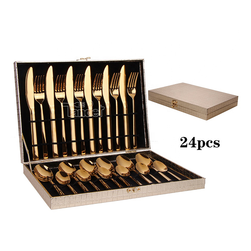 Messerlöffel Gabel Set Gold Besteck Brilliant Custom Metall Edelstahl Hotel 24pcs Besteck Set mit Etui