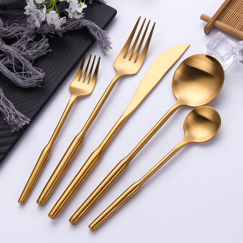 Titan Gold Plating Messing Flatware Matt Finish Metal Fork Spoon Knife Matte Gold Besteck