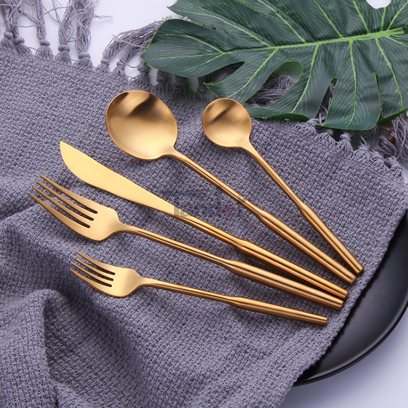 Titan Gold Plating Messing Flatware Matt Finish Metal Fork Spoon Knife Matte Gold Besteck